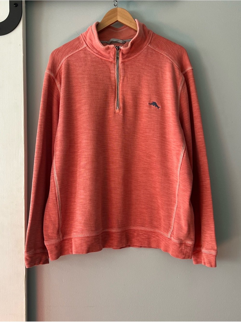 Tommy Bahama 100% Cotton Coral Zip-Up Pullover Sweater